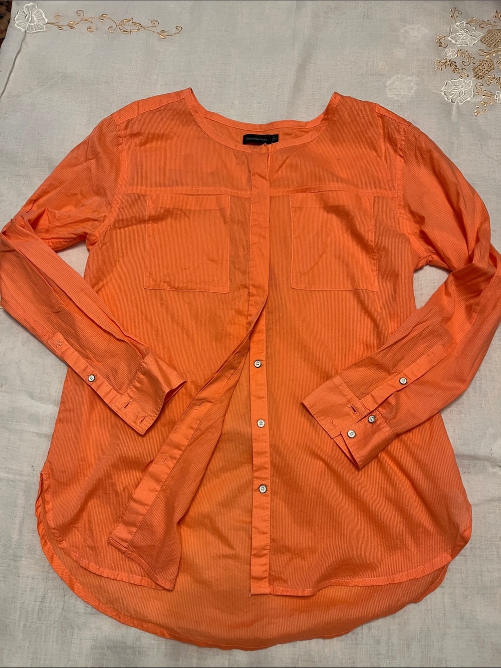 Calvin Klein Jeans Orange Button-Front Long Sleeve Shirt